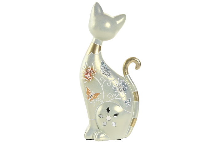 DKD Home Decor Figuras de Gato de Resina Surtidas Verde y Beige
