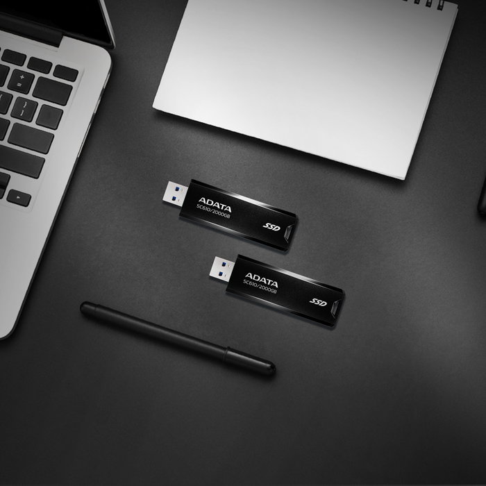 ADATA SC610 SSD externa 1 TB, USB-A 3.2 Gen 2, 550 MB/s, Negro ADATA SC610 SSD externa 1 TB, USB-A 3.2 Gen 2, 550 MB/s, Negro