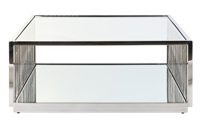 DKD Home Decor Mesa Centro Moderno Acero Espejo Plateado Transparente 100x45x100 cm