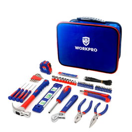 Workpro - Juego de herramientas de 100 piezas con llaves de vaso, alicates, destornilladores, flexómetro y bolsa de almacenamiento