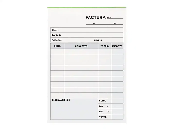 Liderpapel Talonario de facturas 8º original t100 con i.v.a.