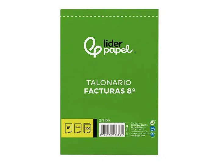 Liderpapel Talonario de facturas 8º original t100 con i.v.a.