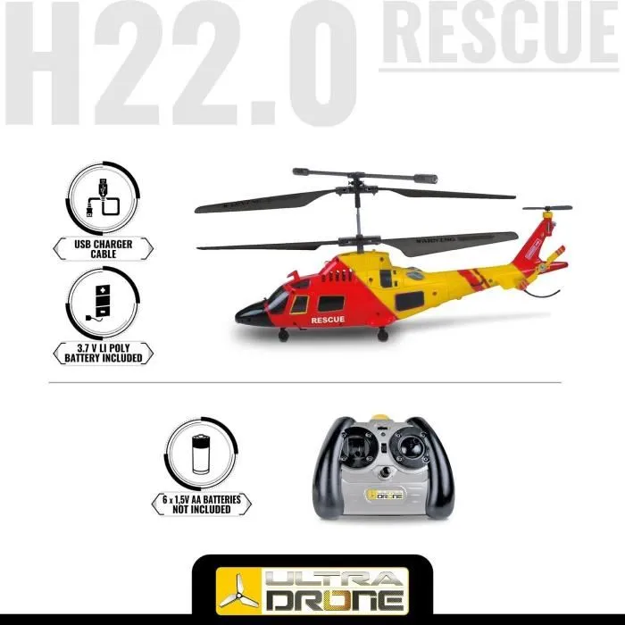 Mondo Motores - Helicóptero controlado remoto - Rescate Ultradrone H22 - Longitud 22 cm