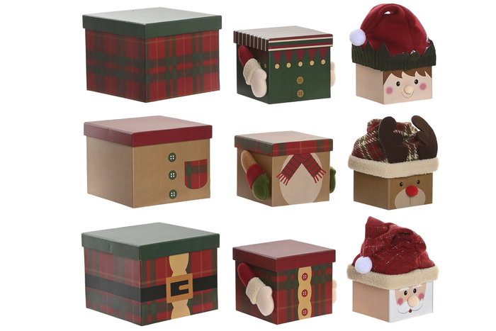 DKD Home Decor Set de 3 Cajas de Poliéster y Cartón Multicolor 15x15x38 cm