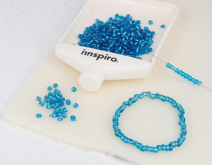 Innspiro Rocalla de Vidrio Redonda Plateado Azul Náutico 3,8mm 500g
