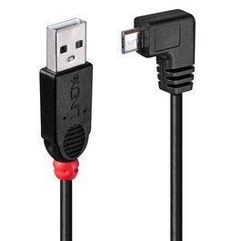 Lindy Cable USB 2.0 de 1m, Conector Tipo A a Micro-B, Ángulo Recto de 90 Grados