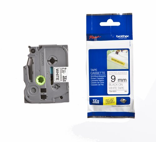 Brother TZe-S221 Cinta Laminada Súper Adhesiva Negro sobre Blanco 9mm x 8m Brother TZe-S221 Cinta Laminada Súper Adhesiva Negro sobre Blanco 9mm x 8m