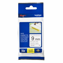 Brother TZe-S221 Cinta Laminada Super Adhesiva Negro sobre Blanco 9mm x 8m