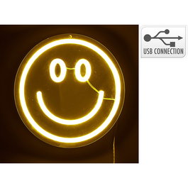 Basics Luz LED de Neón Decorativa Figura Carita Sonriente con Espejo, Multicolor, USB 2m, 20 x 20 cm