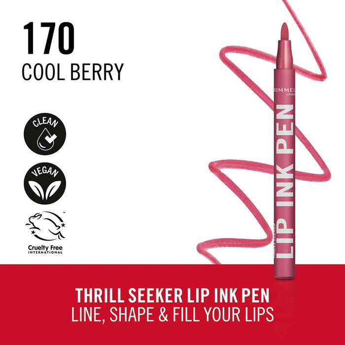 Rimmel London Lip Ink Pen Labial en Marcador #170-Cool Berry 1.7 ml - Aplicador de Precisión, Color Vibante, Acabado Satinado Duradero