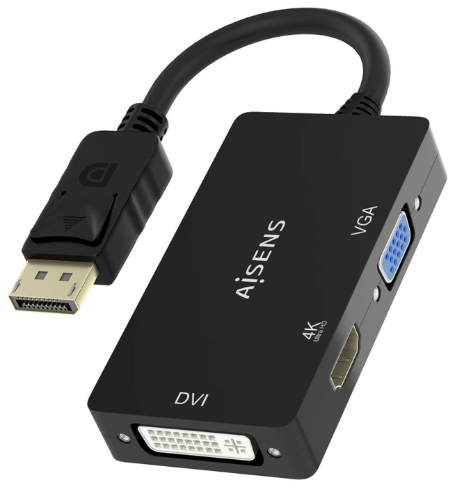 Aisens Conversor DisplayPort a VGA/DVI/HDMI 4K Negro