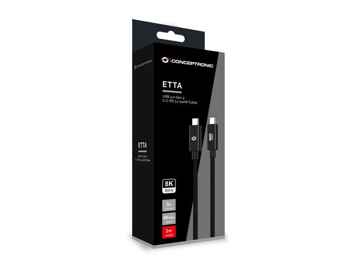Conceptronic ETTA04B20 Cable USB-C Macho a Macho 2 Metros Negro