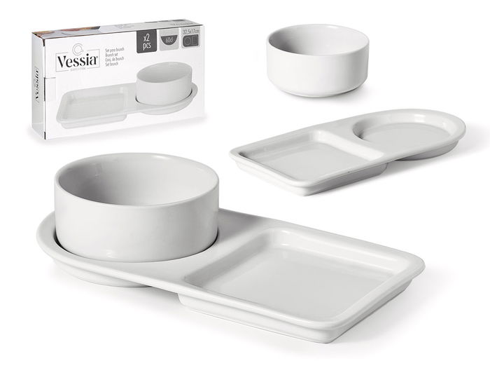 Vessia Set 2 Pzs Bol y Plato Porcelana Brunch Blanco 33x18x8 cm (Set de 8) Vessia Set 2 Pzs Bol y Plato Porcelana Brunch Blanco 33x18x8 cm (Set de 8)