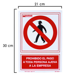 WOLFPACK LINEA PROFESIONAL Cartel Prohibido el Paso Persona Ajena Empresa 30 x 21 cm