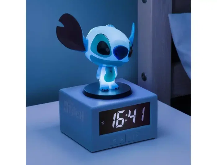 Wondee Despertador Digital Lampara Lilo & Stitch de Disney con Luz Nocturna y Alarma Musical, Figurita de Stitch, 16.5 cm, Sin Pilas