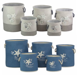 DKD Home Decor Cesta Ropa Atlantico Beige Azul 40 x 45.5 x 40 cm Set de 5 Piezas Poliester