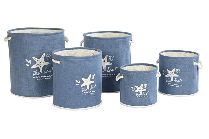 DKD Home Decor Cesta Ropa Atlantico Beige Azul 40 x 45.5 x 40 cm Set de 5 Piezas Poliester DKD Home Decor Cesta Ropa Atlantico Beige Azul 40 x 45.5 x 40 cm Set de 5 Piezas Poliester