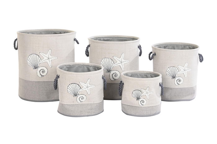 DKD Home Decor Cesta Ropa Atlantico Beige Azul 40 x 45.5 x 40 cm Set de 5 Piezas Poliester DKD Home Decor Cesta Ropa Atlantico Beige Azul 40 x 45.5 x 40 cm Set de 5 Piezas Poliester