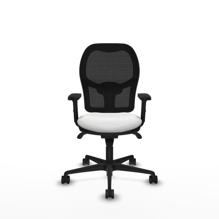 PIQUERAS Y CRESPO Silla de oficina Jorquera con mecanismo Sincro, tela blanca y malla negra PIQUERAS Y CRESPO Silla de oficina Jorquera con mecanismo Sincro, tela blanca y malla negra