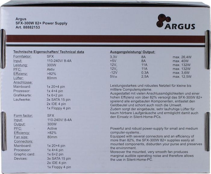 Inter-Tech SFX-300W Fuente de Alimentación ATX 300W, PFC Activo, Ventilador 80mm