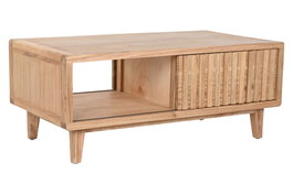 DKD Home Decor Mesa Centro Scandi Natural con 2 Puertas, Mindi, Dimensiones 110 cm Ancho x 60 cm Largo x 45 cm Alto