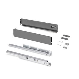 Emuca Cajón exterior Protone 30kg con guías de extracción total y cierre suave, Altura 93mm, profundidad 500mm, Acero, Gris antracita