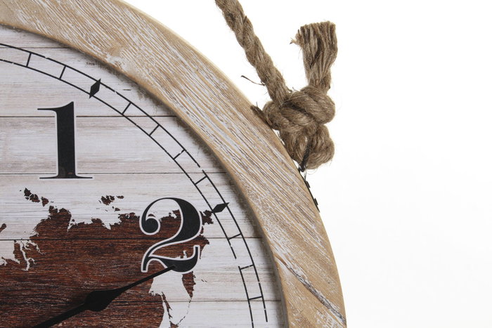 DKD Home Decor Reloj de Pared Vintage Mapamundi MDF Cuerda Marron Negro 50 x 50 cm (2 Unidades)