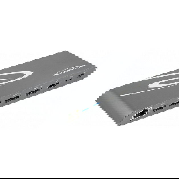 DeLOCK Docking Station USB-C Thunderbolt 3 con 2 DisplayPort 1.4, 1 HDMI, 3x USB 3.2, Ethernet RJ45, Lector de Tarjetas SD/MicroSD, Audio 3.5 mm y PD 3.0 - Color Gris