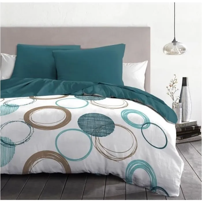 Home Linge Passion Juego de edredón Audace - edredón 240 x 260 cm + 2 fundas de almohada 63x63 cm - Azul pato
