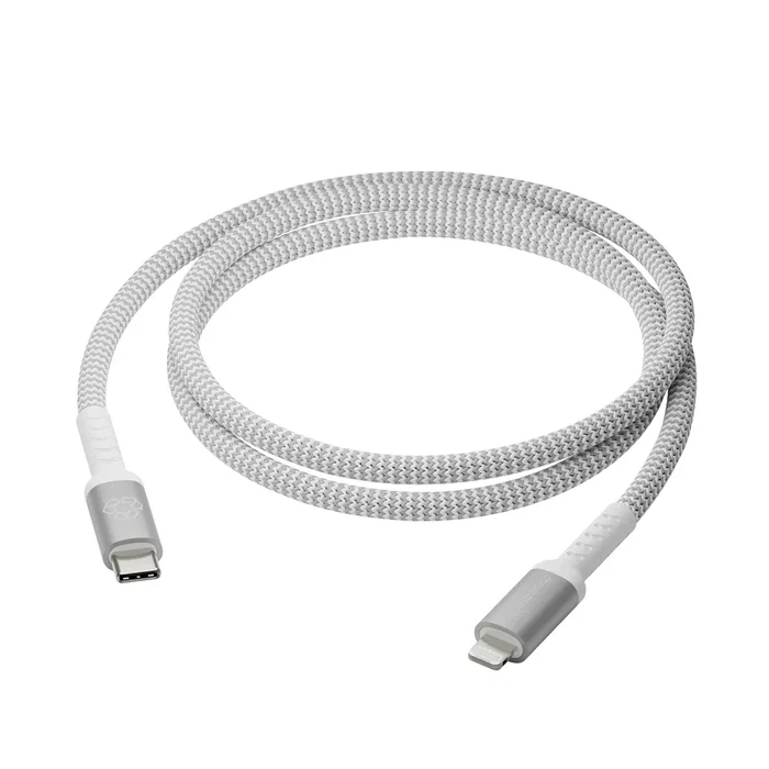 Dbramante1928 CB12CLGR7117 Cable de Carga Lightning a USB-C Macho, 1.2m, Blanco, Trenzado, 100% Plástico Reciclado, 480Mbit/s