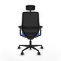 Silla de oficina Mardos con mecanismo Sincro/Traslack tapizada con Tela color Azul claro y malla color Negro. Equipada con lumbar 1D, Brazos 2D, Cabecero 2D y Ruedas 65mm nailon