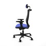 Silla de oficina Mardos con mecanismo Sincro/Traslack tapizada con Tela color Azul claro y malla color Negro. Equipada con lumbar 1D, Brazos 2D, Cabecero 2D y Ruedas 65mm nailon