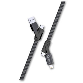 Qcharx international Porto Cable Multicabezal USB A TC (18W), USB-A a Lightning (12W), Tipo C a Tipo C (60W), Tipo C a Lightning (20W) Negro 1m Nylon Trenzado Carga Rápida Datos