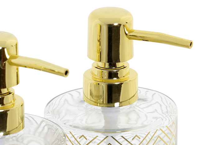 DKD Home Decor Set de 4 Dispensadores de Cristal y ABS Dorado 450 ml