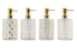 DKD Home Decor Set de 4 Dispensadores de Cristal y ABS Dorado 450 ml