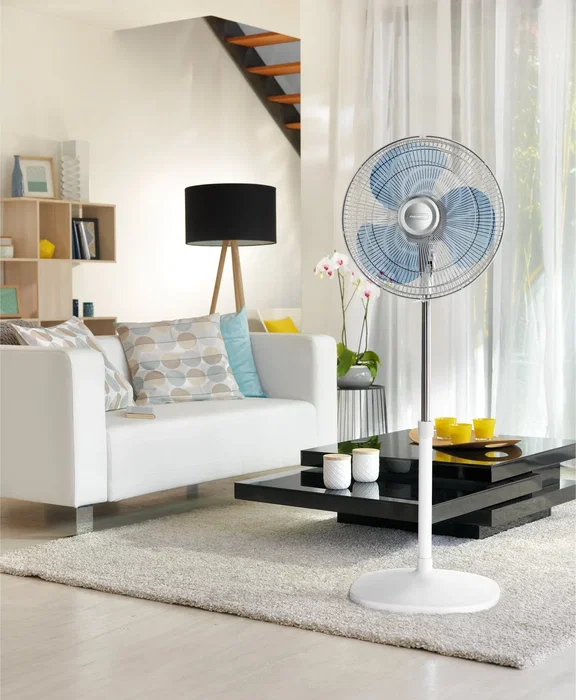 Rowenta Essential VU4410F0 Ventilador de Piso Silencioso Blanco, 40 cm, 3300 m³/h, 3 Velocidades, Ajuste de Altura