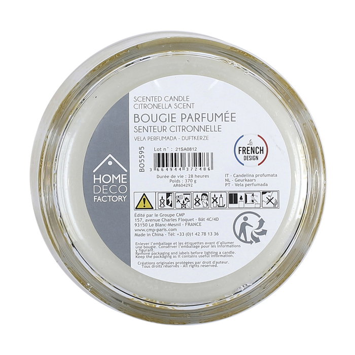 Home Deco Factory Vela Citronela 3 Mechas Antimoustique Recipiente Vidrio 370g Duración 28h