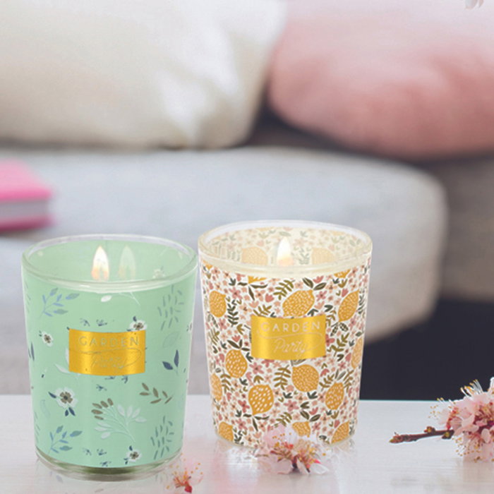 Home Deco Factory Vela Perfumada Flor Oriental en Vaso Vidrio Camelia Jacinto Jazmín Altura 6,5 cm