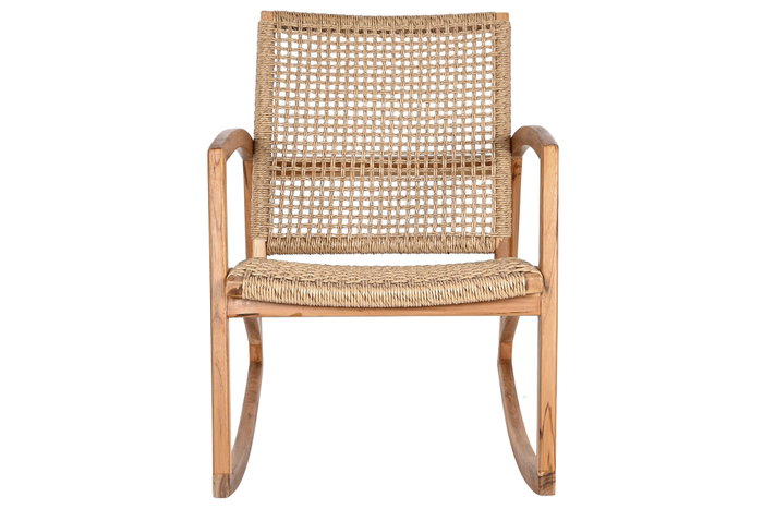 DKD Home Decor Mecedora Ratán Teca Natural Marrón Claro 84 x 85 x 62 cm