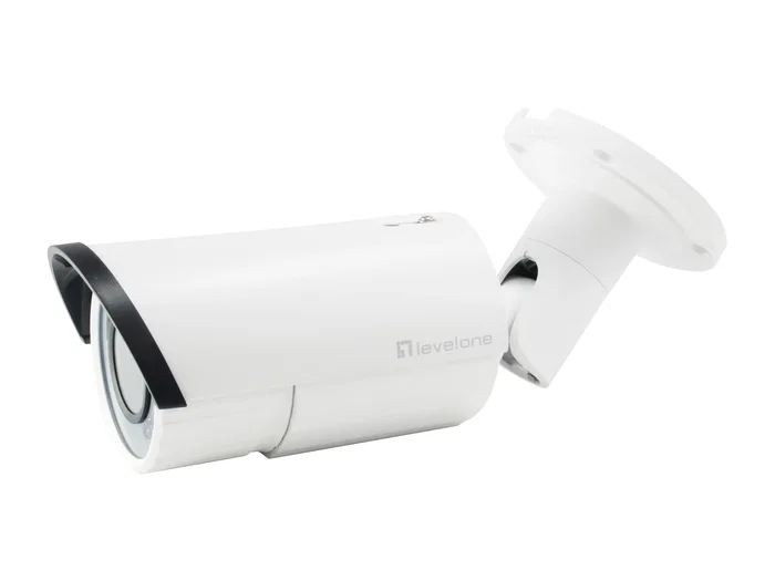 LevelOne FCS-5060 Cámara Bala IP de Seguridad Exterior 2MP/1080p con PoE, Visión Nocturna 30m, Zoom Óptico 4x, Resistente IP66, Alimentación por Ethernet