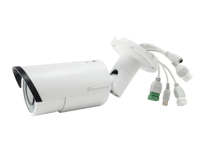 LevelOne FCS-5060 Cámara Bala IP de Seguridad Exterior 2MP/1080p con PoE, Visión Nocturna 30m, Zoom Óptico 4x, Resistente IP66, Alimentación por Ethernet
