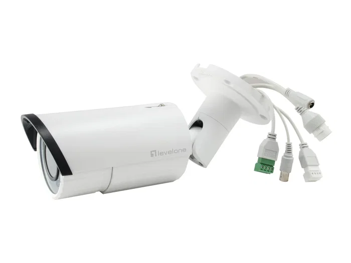 LevelOne FCS-5060 Cámara Bala IP de Seguridad Exterior 2MP/1080p con PoE, Visión Nocturna 30m, Zoom Óptico 4x, Resistente IP66, Alimentación por Ethernet