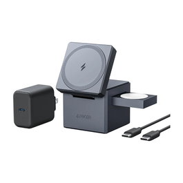 Anker Cargador 3 en 1 con MagSafe Cube para iPhone 15/14/13/12 - Negro, Carga Rápida 15W, Incluye Cable USB-C de 1.5 m