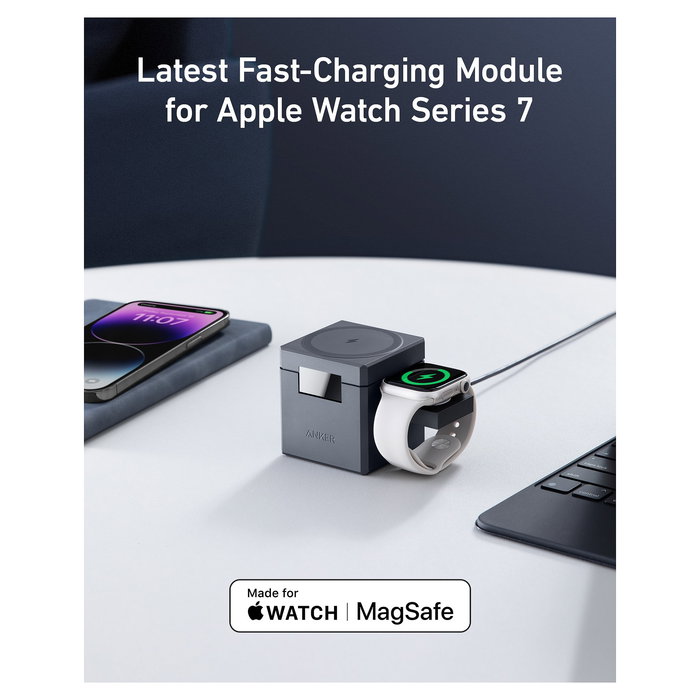 Anker Cargador 3 en 1 con MagSafe Cube para iPhone 15/14/13/12 - Negro, Carga Rápida 15W, Incluye Cable USB-C de 1.5 m