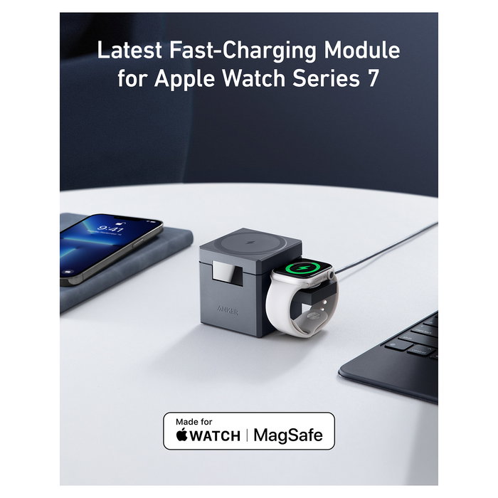 Anker Cargador 3 en 1 con MagSafe Cube para iPhone 15/14/13/12 - Negro, Carga Rápida 15W, Incluye Cable USB-C de 1.5 m