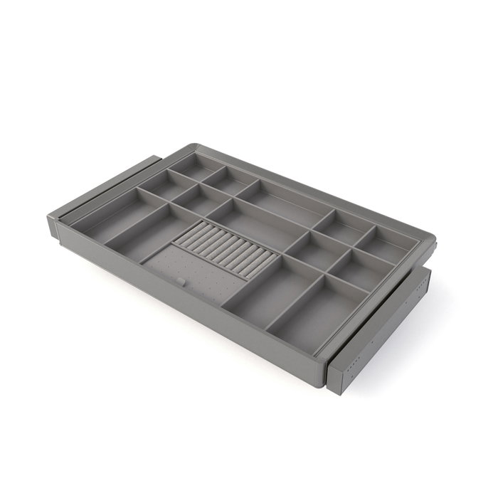Emuca Kit de cajón organizador y bastidor regulable Quartz para armarios, guías de cierre suave y extracción total, Módulo 80cm, Acabado Titanio Emuca Kit de cajón organizador y bastidor regulable Quartz para armarios, guías de cierre suave y extracción total, Módulo 80cm, Acabado Titanio