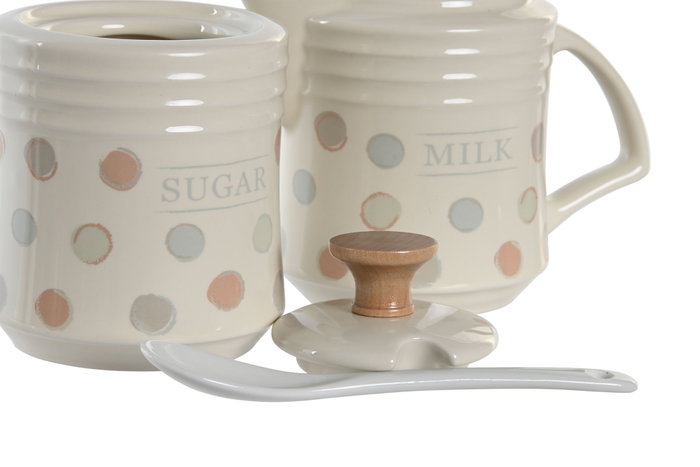 DKD Home Decor Set de 3 Azucareros Topitos Beige en Gres