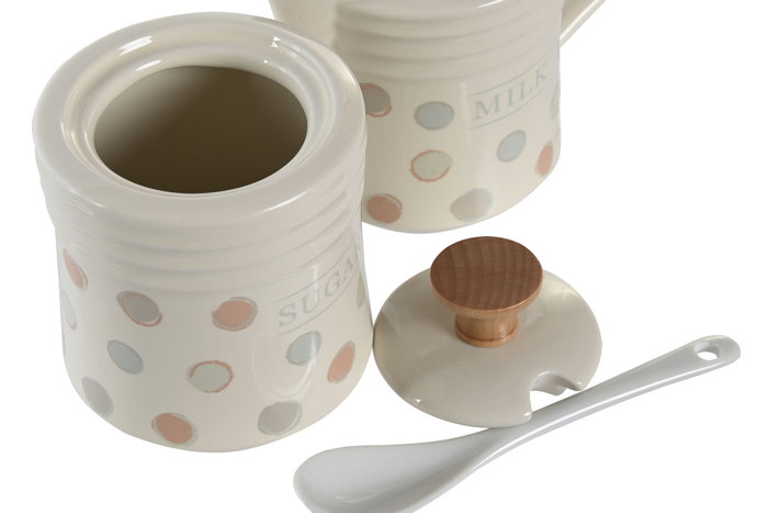 DKD Home Decor Set de 3 Azucareros Topitos Beige en Gres