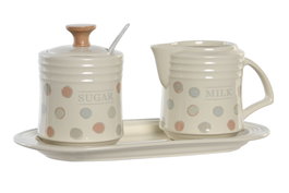 DKD Home Decor Set de 3 Azucareros Topitos Beige en Gres