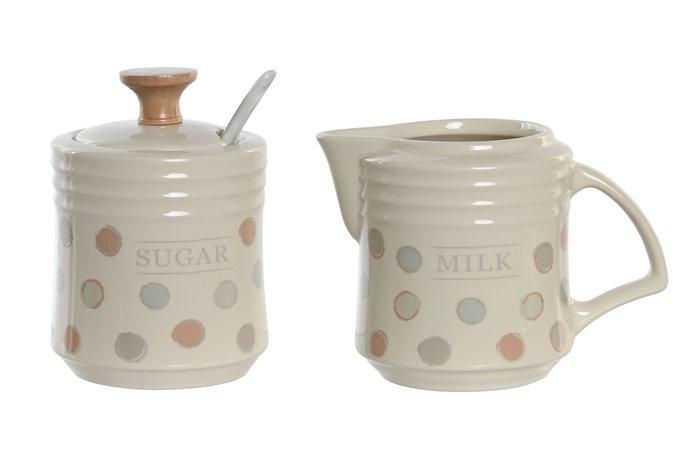 DKD Home Decor Set de 3 Azucareros Topitos Beige en Gres